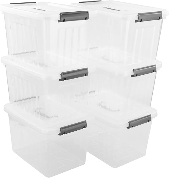 Bringer 6-Pack Clear Plastic Latching Storage Box, Plastic Box, 10 L