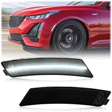 Led Side Marker Lights Compatible w/Cadillac CT5 2020 2021 2022 2023 2024 White Led Front Bumper Side Marker Reflector Repeater Lamp Kit LH RH Smoked Lens Strip Led Sidemarkers OEM Replacement
