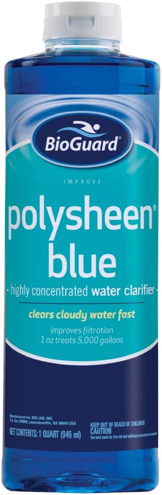 BioGuard Polysheen Blue Clarifier, 1 Quart, Single Pack | Fast-Acting Formula & Highly Concentrated Water Clarifier, Effective for All Swimming Pool and Filter Types
