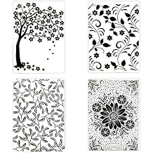 4Pcs Plastic Embossing Folders for Card Making,Flower Patterns Embossing Folder Template Leaf Dandelion Embossing Folder Stencil for Paper Card Making Flower Scrapbook Photo Album Craft Decoration