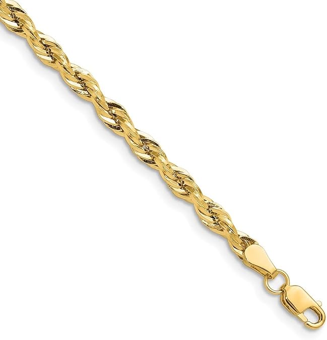 Diamond2Deal Gift for Mothers Day 14k Yellow Gold 3.5mm Semi-Solid Rope Chain Necklace (16 to 28 In)