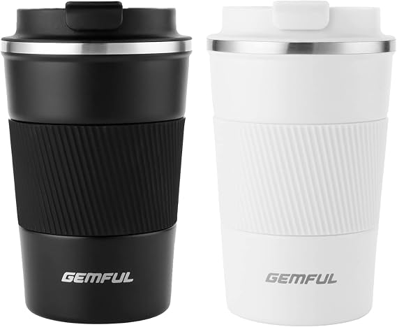 GEMFUL 13oz Travel Coffee Mugs, Insulated Stainless Steel Set (2 Pack)