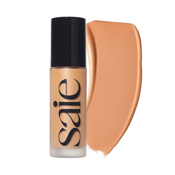 Saie Glowy Super Skin Tint Liquid Foundation - Weightless + Dewy Foundation with Lightweight Medium Coverage - Hydrating Face Makeup + Skin Care Serum Hybrid with Hyaluronic Acid - Shade 19 (1.01 oz)