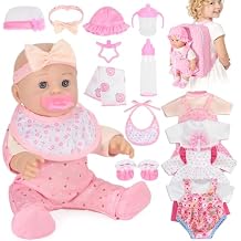 Mastom 12'' Baby Doll Playset with 4 Outfits Backpack, 12 Inch Realistic Baby Dolls with Clothes Backpack and 2 Bottles Bib Quilt Nipple Socks, Pretend Play Baby Doll Gift for Toddlers Girls Age 3+