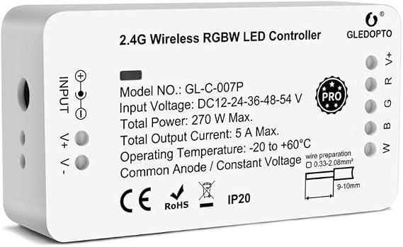 PRO RGBW Controller Zigbee LED Controller Smart Strip Light Controller RGBW Dimmable Controller, DC12-24V, 6A Max/Channel