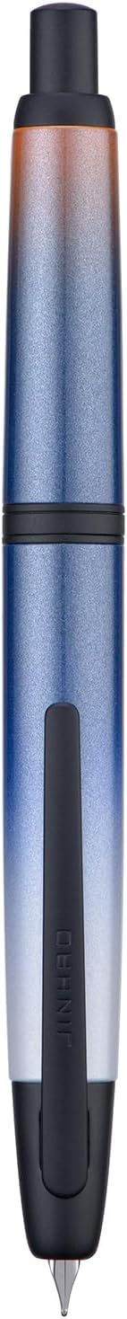 Jinhao 10 Press Fountain Pen with Box, Gradient Dark Blue Retractable Medium Nib with Ink Converter Set (Black Clip)