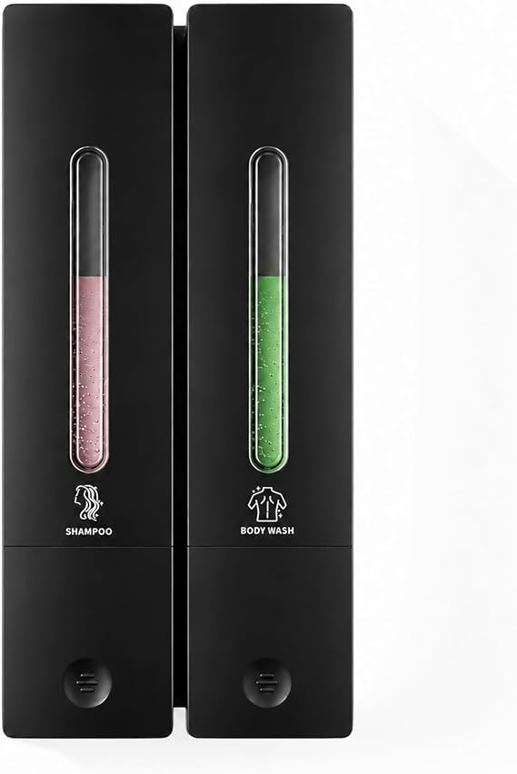 Shampoo and Conditioner Dispenser - Wall-Mounted 3-Chamber Shower Soap Dispenser, No-Drill, 1200ML Capacity, for Bathroom & Hotel (black-2-pack)