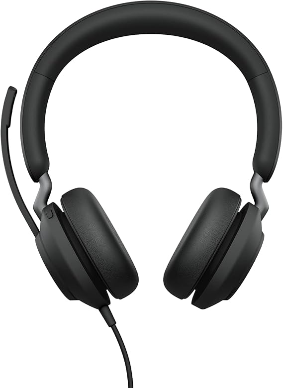Jabra Evolve2 40 PC Headset – Noise Canceling Microsoft Teams Certified Stereo Headphones 3 Microphone Call Technology – USB-A Cable – Black
