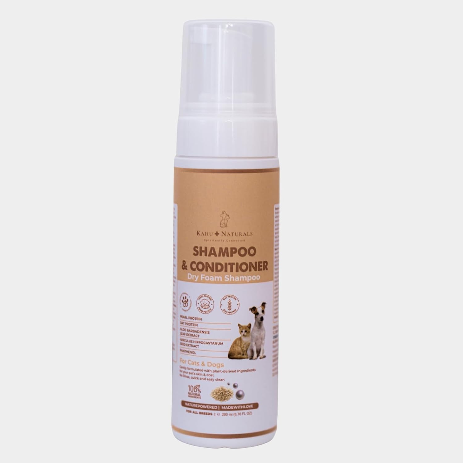 Dry Foam Shampoo and Moisturizer, Without Rinsing, Easy Scanning, Cat and Dog, Organic content, 200 ml