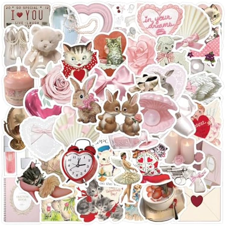 Coquette Stickers | Coquette Aesthetic Stickers 60Pcs Cartoon Graffiti Sticker for Water Bottles Laptop Pink Decal ,for Phone Cases, Laptop - Coquette Room Decor Vintage, Coquette Accessories