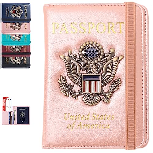Passport Holder Cover Travel Wallet RFID Blocking Passport Wallets Family Organization Personalized Wallet Case for Men and Women Travel Must HavesRose gold