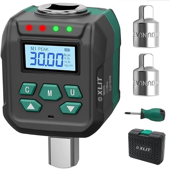1/2" Digital Torque Wrench Adapter, 2% Accuracy, 0.66-22 Ft-lb | Buzzer & LED Alerts, Working with Ratchet Wrench, Breaker Bar - for Automotive, Motorcycle & Car