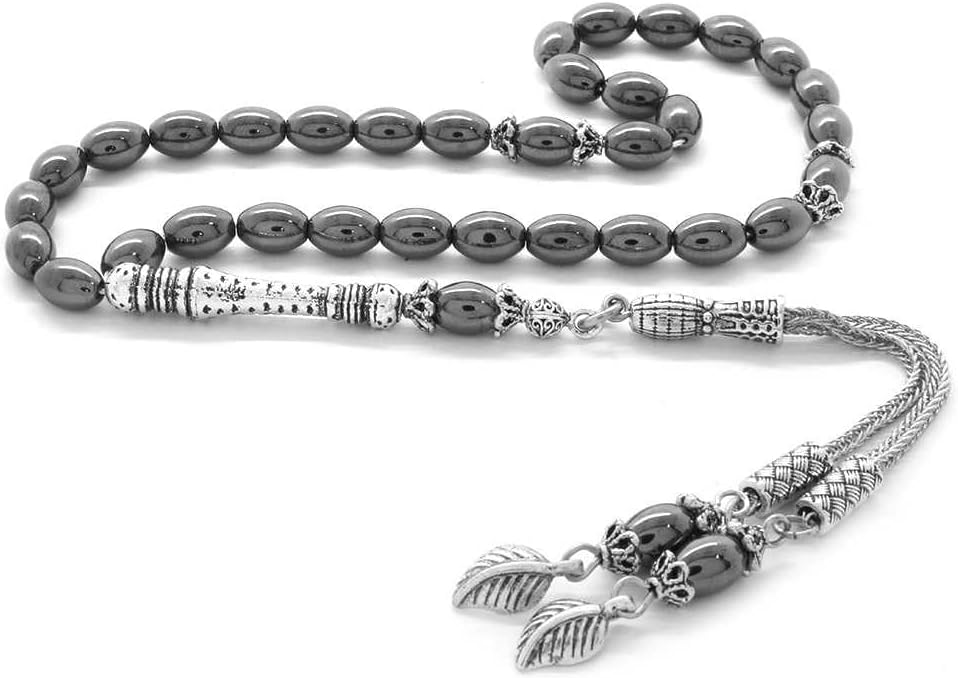 Tasbihane Barley Cut Hematite Natural Stone Rosary with Blackproof Metal Tassels