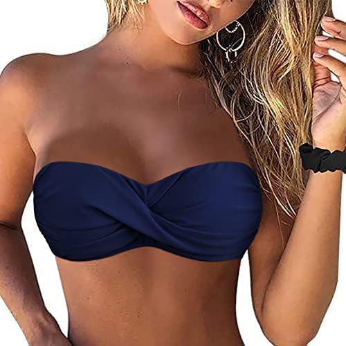 Hilor Women's Strapless Bikini Top Halter Swimsuits Twist Push Up Bathing Suits Bandeau Swim Tops
