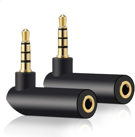 3.5mm Angle Male to Female Audio Adapter, 90 Degree Right Angle Gold-Plated TRRS Stereo Jack Plug AUX Connector Compatible with Headset, Tablets, MP3 Players, Game Controller, Speakers(2 PACK)