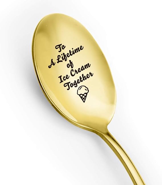 Funny Ice Cream Spoon Engraved - Cute Ice Cream Gold Plating Spoon Stainless Steel - Best Spoon for Girlfriend Wife Dad Husband Boyfriend - Perfect for Birthday/Valentine/Anniversary/Christmas