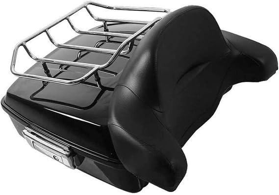 10.7" Chopped Trunk W/Latch/Key Backrest Set Luggage Rack Set For Harley Touring Street Road Glide 2014-2025 Compatible L Size Rest + Luggage Rack Set