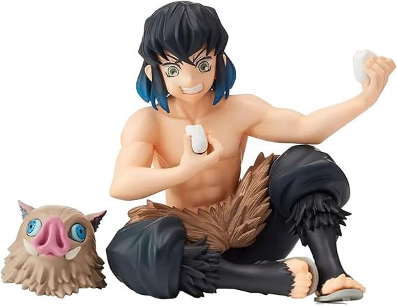 Inosuke Figure Anime Devil Slayer Eating Rice Balls Sitting Pose Character Action Figure Ghost Slayer Desk Decor Collection Toy