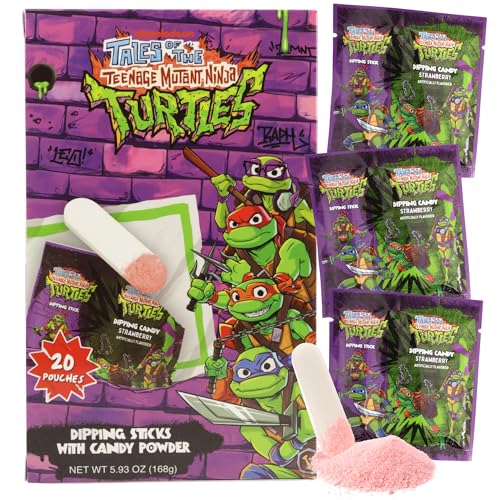 Teenage Mutant Ninja Turtles TMNT Candy Sticks and Dipping Powder, Strawberry Flavored Birthday Party Favors, 20 Pouches