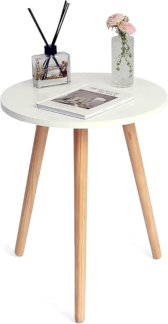 AWASEN Round Side Table, Small Accent Table Nightstand Modern End Table for Living Room Bedroom Office Small Spaces, 15.7''Dia x 19.69''H (White)