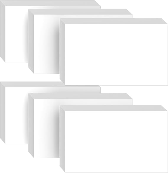 300 Count White Blank Index Cards, 3x5 Inch Study Flash Cards - 6 Pads, 50 Cards per Pad, Thick Ruled Flashcards for Notes, School, Office, Heavyweight Unlined Note Cards