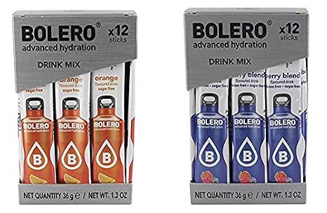 Bolero Advanced Hydration Powder Packets Sugar Free Drink Mix Packets, Convenient Water Flavoring Packets, Calorie-Free Drink Mix Powder Sticks, 6 Packs of 12 (Berry Blend and Orange)
