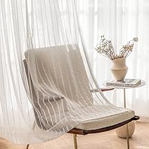 White Sheer Curtains - 54 Inch Length, 2 Panel Set: Striped Voile Pinch Pleat Custom Curtains Drapes for Living Room, Bedroom