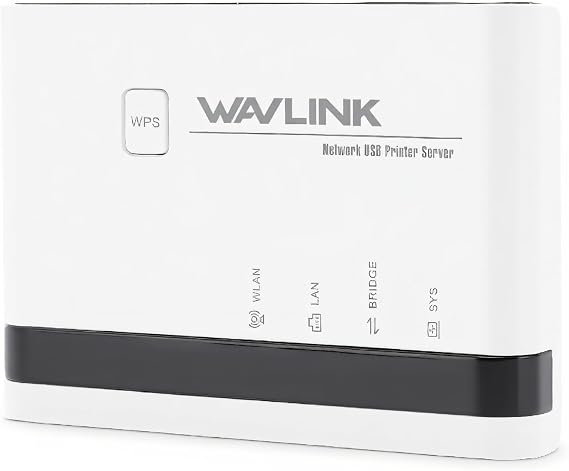 Wireless Print Server for Sharing USB Printers, 10/100Mbps LAN Bridge Sharing Wired Wireless Standalone Modes USB 2.0 Print Server Plug and Play (US)