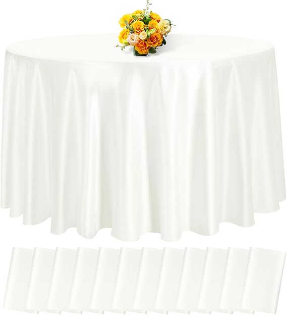 fani Ivory Satin Tablecloth,12 Pack 120 Inch,Round Table Cloth Silk