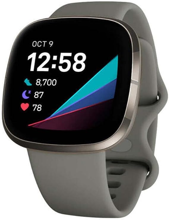 Fitbit Sense Advanced Smartwatch with Tools for Heart Health, Stress Management & Skin Temperature Trends, Sage Grey/Silver, One Size (S & L Bands Included)