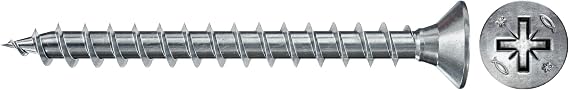 fischer 670023 FPF Power-Fast II 3.0 x 12 mm Chipboard Wood Screws, Countersunk Head with Phillips, Fully Threaded, Galvanised Blue Passivated, Pack of 200,