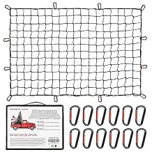 Heavy Duty Cargo Net for Pickup Truck Bed - Stretches from 3' x 4' to 9' x 12' - 12 Metal Carabiners - Compatible with Ford, Dodge RAM, Chevy, Toyota - Ideal for (Black, 3X4 Feet)