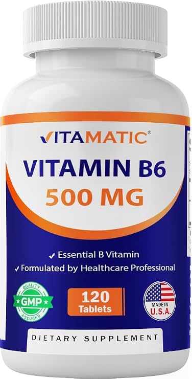 Vitamatic Vitamin B6 500 mg Tablets, 120 Count, Pyridoxine HCl