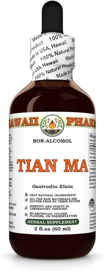 Tian Ma (Gastrodia Elata) Dry Tuber Glycerite, All Natural, Vegan, Lab Tested Alcohol-Free Liquid Extract - 2 fl.oz