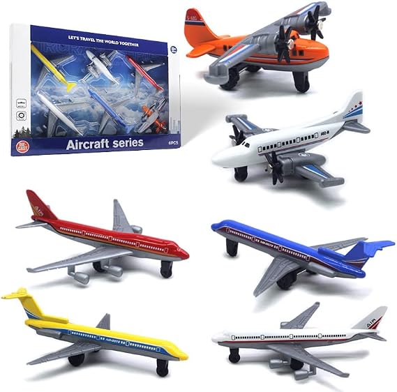 Crelloci Toy Airplane 6 Pack Mini Diecast Aircraft, Playset Includes Glider and Airlines Planes for Birthday Party Favor Toys for Kids Boys and Girls