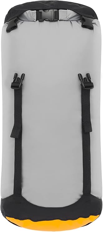 Sea to Summit eVac Compression Dry Bag, 13 Liter, High Rise Grey | Air-permeable roll-top compression dry bag with four straps compresses gear for backpacking, camping, and water sports