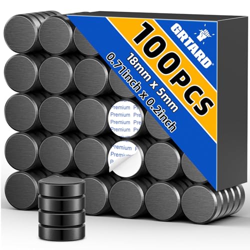 100 Pack Ceramic Magnets for Crafts, Small Round Disc Crafts Magnets with Adhesive Backing, Flat Circle Ferrite Industrial Magnets for Refrigerator, DIY, Crafts, Classroom,Science Projects 18x5mm