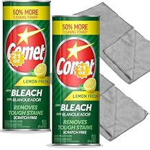 Cleaning Bundle: Comet Lemon Fresh Powder Cleanser with Bleach, 21 oz Bottles, 2 Pack + two 12"16" microfiber cloths