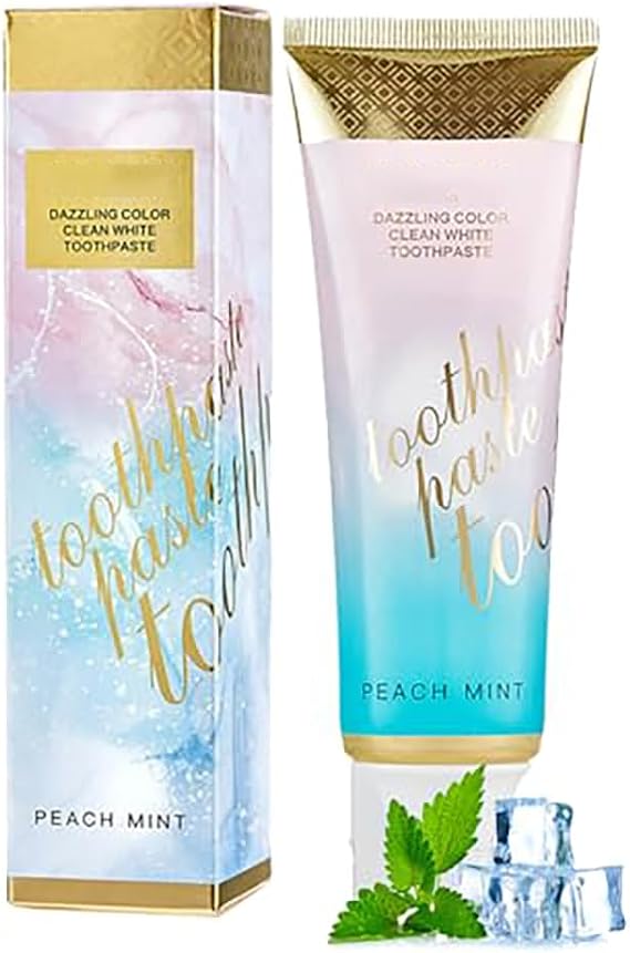 Radiant Whitening Toothpaste Peach Mint, Dazzling Color Clean White Toothpastes, Remove Tooth Stains, Fresh Breath (1PCS)