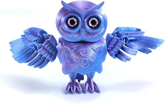 QINGMIAO 3D Printed Toy Articulated Owl Figurine - Flexible Joints Bird Desk Decor, Collectible Fidget Toys for Home & Office, Unique Gift for Animal Lovers (Blue Purple)