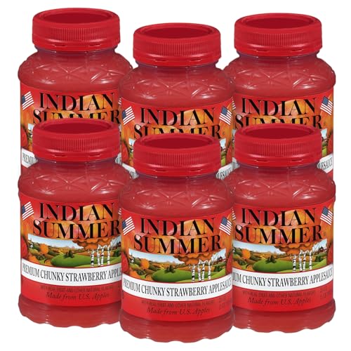 Indian Summer Strawberry Applesauce, Chunky Applesauce, 23 Ounce Pack of 6