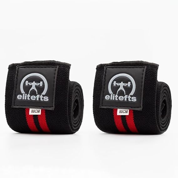 EliteFTS Normal Wrist Wraps Black/Red 80cm - Professional Quality Wrist Support with Heavy Duty Thumb Loop - Best Wrap for Powerlifting Competition, Strength Training, Bodybuilding