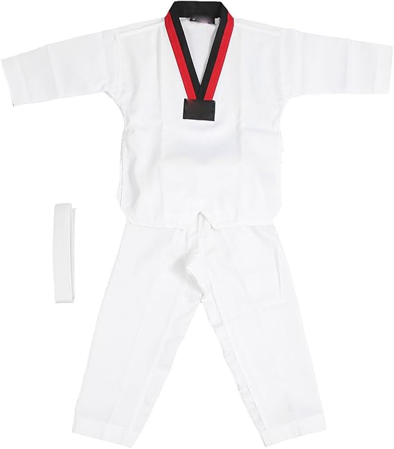 Taekwondo Suit Kids Taekwondo Dobok UniformTaekwondo Suit, Polyester and Cotton Kids UniTaekwondo Uniform with Beltform V Neck Flexible Breathable for TrainingCostumes (M)