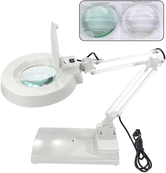 Electronic LED Desk Lamp Magnifier Adjustable Light 10X Super Bright 60LEDs for Maintenance Inspection with Stand Top Desk Magnifier Magnifying (Green Glass)