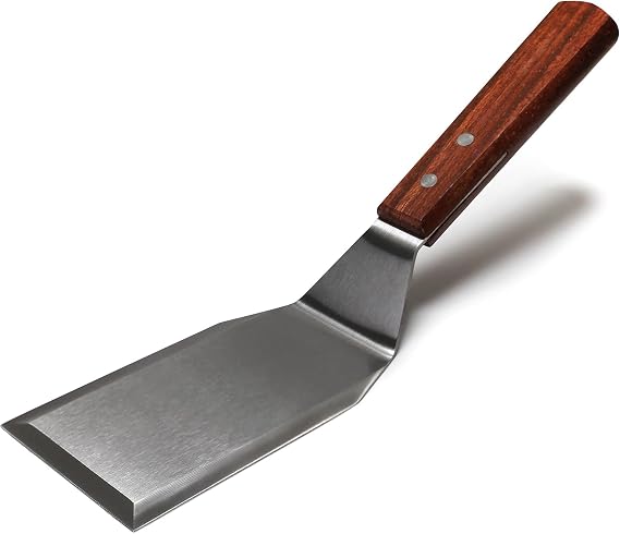 MANNKITCHEN Professional Stainless Steel Spatula for Cast Iron (MK21680) | Heavy-Gauge Hardened Stainless Steel Resists Flex; the Precision-Beveled Edge Scrapes, Flips, and Smooths Cast Iron.
