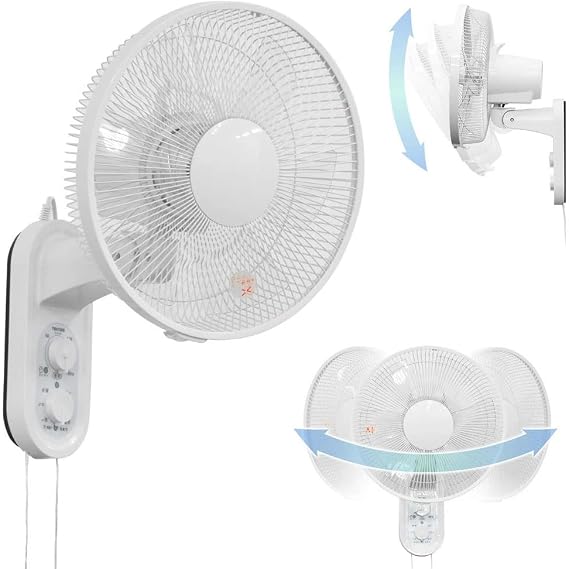 UP STORE Wall Mounted Fan, 5 Blades, Left and Right Oscillation, Adjustable Up/Down Timer, 3 Air Flow Levels, Energy Saving, Quiet Design, Summer, Heatstroke, Ventilation, Bedroom, Dressing Room, Kitchen | Wall Mounted Fan Circulator