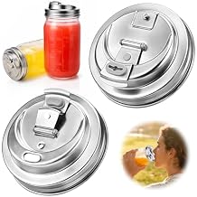 XUNWKONG Mason Jar Drinking Lids, Wide Mouth Stainless Steel Sip Lids for Iced Coffee, Smoothies & Cold Drinks, Leak Resistant Reusable Mason Jar Drink Lid, Heavy Duty Metal, 2 Packs