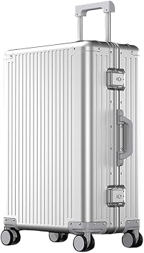 28 inch All Aluminum Magnesium Alloy Hardside Carry on Luggage with TSA Lock, Airline Approved Zipperless Hardshell Suitcases with Spinner Wheels, Metal Rolling Luggage for Travel, Business (Silver)