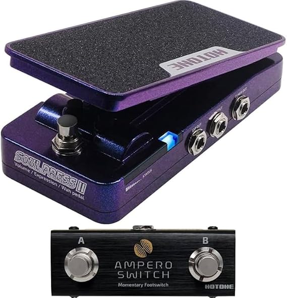 Hotone Soul Press II Wah Active Volume Passive Expression Switchable 4 in 1 Guitar Effects Pedal + Ampero Switch Dual Momentary Footswitch Controller Pedal Bundle