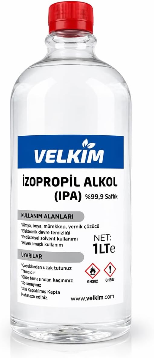 İzopropil Alkol%99.9 Saf IPA 1 Lt - 3D Yazıcı, Devre, Cam, Lens, Oto Yüzey & Hassas Temizleyici, Yağ Çözücü